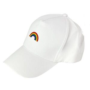 Happy Pride Synching Ball Cap white with rainbows 🌈